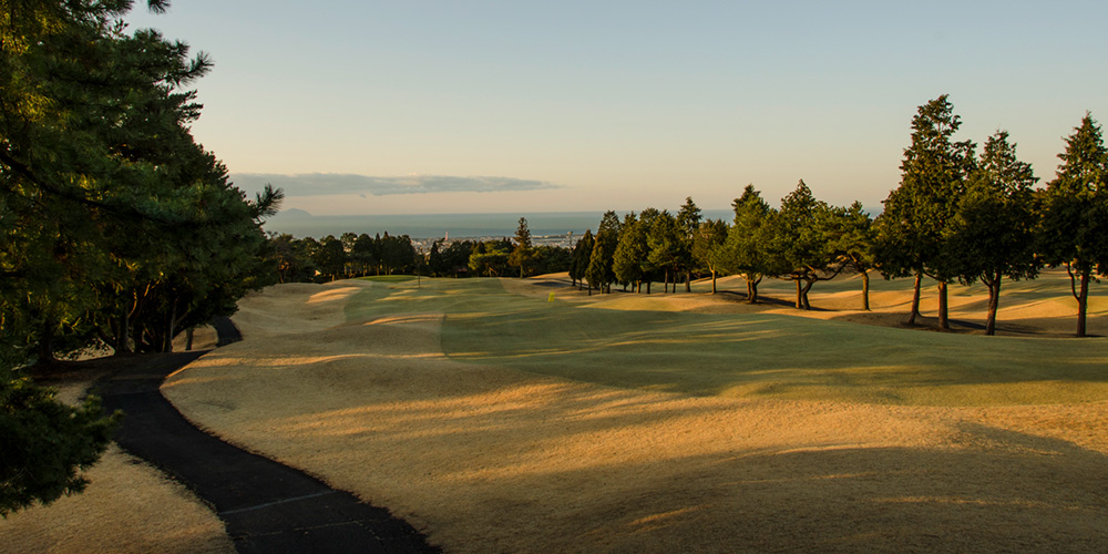 Suruga Bay seen from the fairways at Daifuji Golf Club in late afternoon light